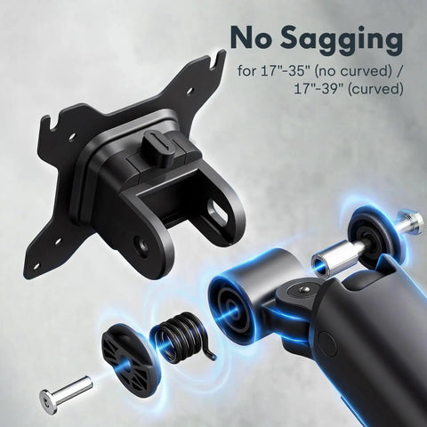 Heavy Duty Single Monitor Arm, Premium Aluminum Desk Mount With Butter Smooth Adjustments components, black plate and adjustable parts.