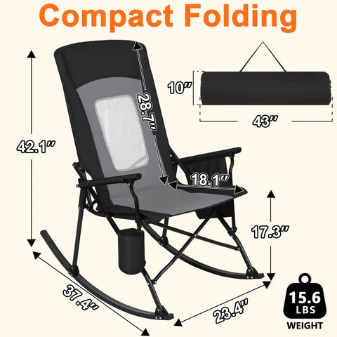 Two Pack Heavy Duty Folding Rocking Chairs For Adults 400 Lbs Capacity With High Back And Hard Armrests Portable Outdoor Rocker