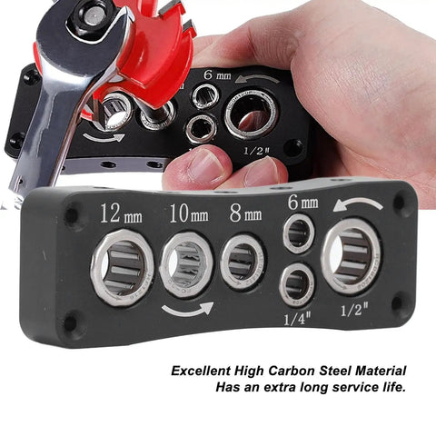 Heavy Duty Carbon Steel Router Bit Vise And Holder, Slick Multishank Organizer showing various shank sizes for quick tool swaps.