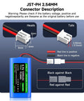 Diagram showing JST-PH 2.54mm connections with Two Pack 5200mAh 3.7V Lithium Ion Battery With JST PH 2.54mm Plug details