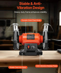 High Octane 8 Inch Variable Speed Bench Grinder Delivering 550 Watt Power And 2000 To 3450 Rpm Range with durable steel body and stable cast iron base.