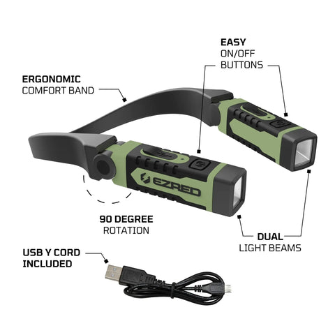 Rechargeable Hands Free Neck Light With Nine Hour Run Time, Water Resistant And Rugged, with ergonomic band and dual beams