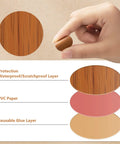 Hand holding Massive 864 Piece Wood Grain Screw Hole Covers Set 0.83 Inch Waterproof PVC Caps with layers diagram
