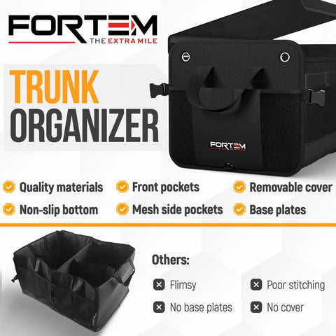 Trunk Organizer With Cooler For SUV And Car, Collapsible Multi Compartment Storage Box With Non Slip Bottom and Straps