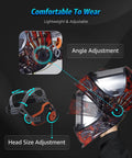 Panoramic View Auto Darkening Welding Helmet With Solar Power And Four Arc Sensors, side view with adjustment features highlighted.