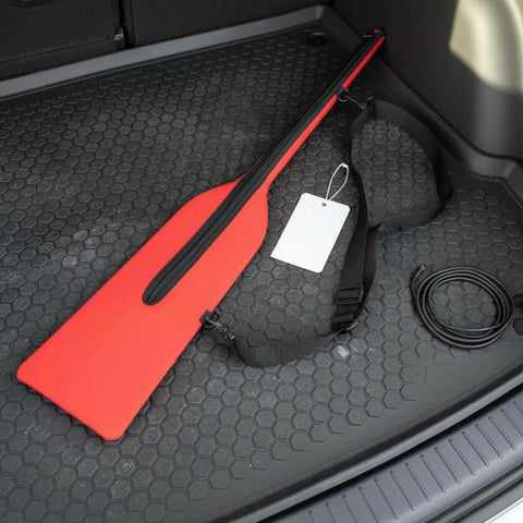 Pro Grade Paddle Bag For Boats With Quick Rapid Evaporation Tech Keeps Paddles Dry, red neoprene bag in a car trunk