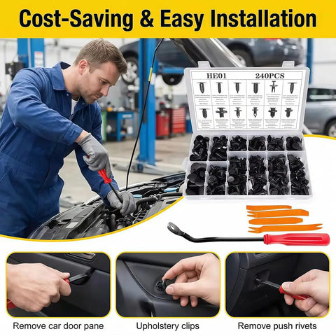 Heavy Duty Bumper Retainer Clips Kit With Dedicated Removal Tool For Lincoln Town Car Flexible Nylon Expansion Fasteners Meet Daily Needs And Ensure Secure Body Panel Installation In Neat Storage Box, 240 pcs