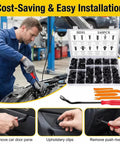 Super Durable Heavy Duty Car Bumper Retainer Clips Multi-Sized Kit For Dodge Durango With Metal Core Fasteners Dedicated Removal Tool And Storage Box For Easy And Quick Installation On Rough Terrain, mechanic removing car clips