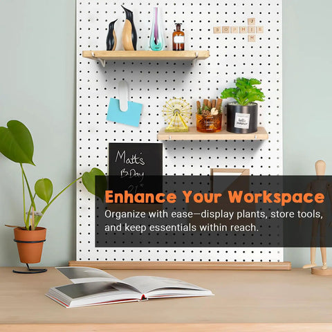 Two Pack Solid Wood Pegboard Shelf Set With No Tilt Balance Twelve By Four Inch Shelves Fit One Quarter Inch Pegboards