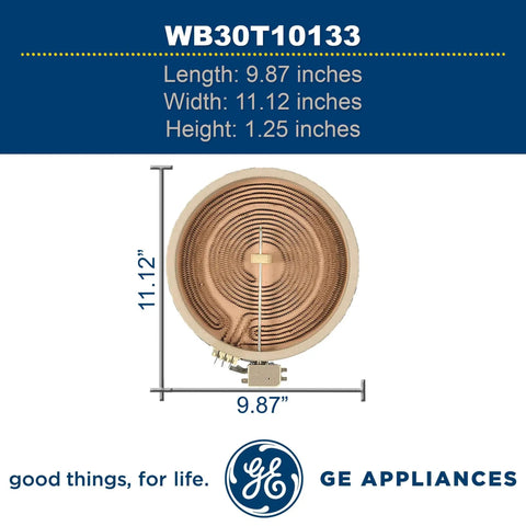 Genuine OEM 9 Inch Radiant Dual Surface Element For Electric Range Replacement Part with dimensions and logo