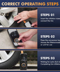Cordless Tire Inflator With 150 PSI Capacity, 3X Faster Air Pump, Digital Gauge, Auto Off, LED Light usage steps