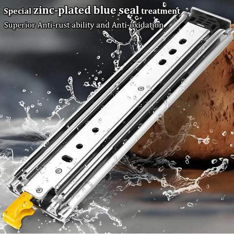 Beefy Heavy Duty Drawer Slides 500lb Capacity With 3 Fold Ball Bearing Rails Full Extension Side Mount 54 Inch Length Built For Hardcore Industrial And Home Use Smooth Glide Action in water splash