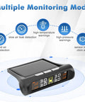 Real Time Tire Pressure Monitoring System With Solar Charging, 4 TPMS Sensors Pack, High Precision Readouts To 0.5 PSI, Updates Every 3 Seconds While Driving, Easy Install, Boost Safety And Driver Peace Of Mind, solar TPMS display