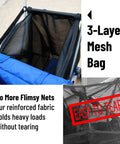 Close-up of a 3-layer mesh bag in a Beach Cart With Balloon Wheels, Heavy Duty Steel Wagon That Rolls Smoothly Over Sand.