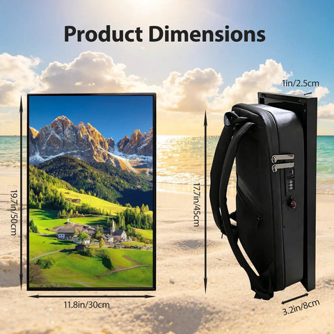 21.5 Inch Portable Lcd Backpack Signboards For Street Marketing Fly Setup Crisp Hd Touchscreen Digital Adboard showing dimensions.