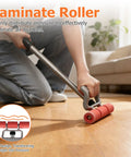Person using Adjustable Rubber Floor Roller 17.5 To 27 Inch J Roller Heavy Duty Pressure Tool for laminate flooring.