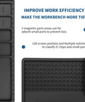 Image of black Magnetic Silicone Soldering Mat With Heat Resistance Up To 932 Degrees Fahrenheit displaying multiple compartments and screw positions.