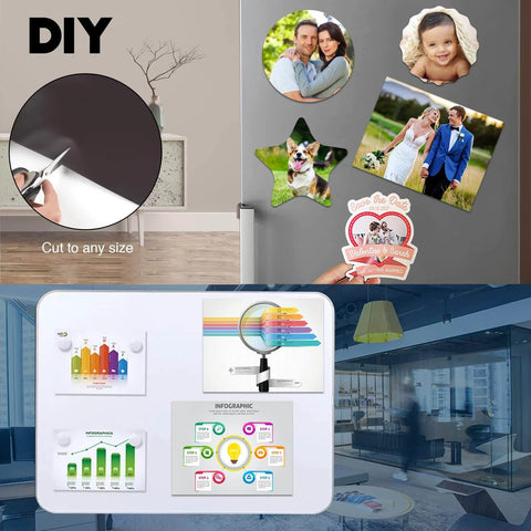 Adhesive Magnetic Sheets 8.5x11 Letter Size Pack Of 8 Self Stick Magnet Sheets For Home Classroom Office Easy Cut DIY Paper Craft Magnets With Over 300 Gauss Magnetic Strength Great For Fridges Lockers And Boards applied to fridge and board.