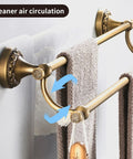 Antique Brass Adjustable Double Towel Bar Wall Mount Rack For Bathroom showing retractable design with towels hung