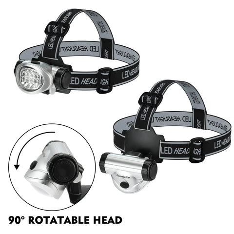 Five Pack LED Headlamps with 8 LEDs four lighting modes pivoting head adjustable strap shown with rotatable head feature