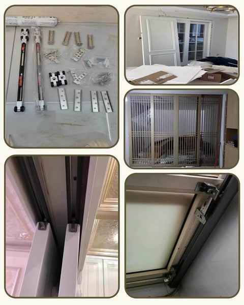 Pocket Door Track Kit With Soft Close Hardware, Wall Mount Box Rail Bracket Set For Wood Doors, Heavy Duty Sliding Barn Door Roller System installation and parts