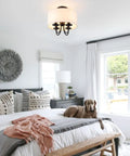 Bedroom with a Dope Semi Flush Mount Ceiling Light Fixture With Off White Fabric Drum Shade Matte Black Canopy Sleek Modern 4 Light