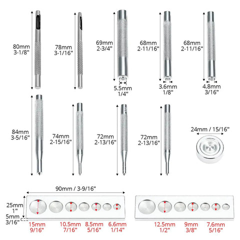 Heavy Duty Hole Punch Set 11 Piece Carbon Steel Punch And Rivet Tool Kit With Round Die Punches From 2.5mm To 15mm components shown