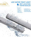 4Ft Led Vapor Tight Emergency Light With Battery Backup Tri Level Microwave Motion Sensor Dimmable Shop Light IP65 Waterproof with water splashes.