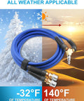 Heavy Duty Dual Tire Inflation Hose Quarter Inch X 8 Foot Hybrid Air Compressor Line With Quick Coupler Fittings showing temperature range.
