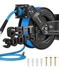 Heavy Duty Retractable Air Hose Reel Featuring Smooth Auto Rewind Action And Sixty Five Foot Industrial Compressor Hose with fittings
