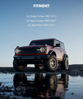 Jeep off-road vehicle suitable for Dodge Caliber 2007-2012, Jeep Compass 2007-2017, Jeep Patriot 2007-2017 fitment requirements.