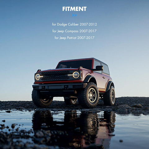 Jeep off-road vehicle suitable for Dodge Caliber 2007-2012, Jeep Compass 2007-2017, Jeep Patriot 2007-2017 fitment requirements.