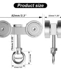 Detailed view of Four Wheel Trolley Assembly with Silent M10 Bolt and Nuts for 1-5/8 inch Unistrut channel, size specifications shown.