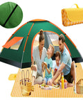 Family using No Fuss 3 Person Pop Up Camping Tent with 80 By 80 Inch Picnic Mat Waterproof Automatic Setup Quick Open Outdoor Beach Travel Tent