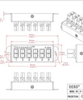 Heavy Duty 6 Position 45 Amp Power Pole Distribution Block With Tough As Nails Aluminum Housing and Plug and Play Connectors diagram with dimensions.