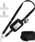 Clip And Go Phone Strap With Wallet Crossbody Lanyard Adjustable And Detachable RFID Wristlet Wallet With ID Window And Zipper Black