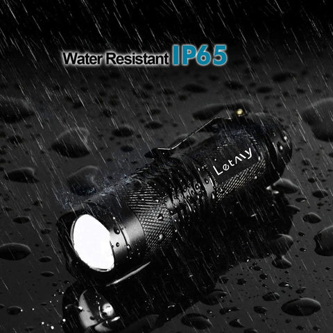 Ultra Bright Tactical Flashlight 300 Lumen Mini LED Flashlight demonstrating waterproof IP65 feature in rain