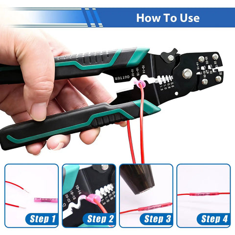 Crimping tool from 100 Pieces Heat Shrink Butt Connectors With Crimping Tool Set 22 10 AWG Waterproof Electrical Wire Connectors
