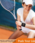 Woman playing tennis wearing 2 Pack Adjustable Wrist Support Brace For Carpal Tunnel Relief, Women And Men Pain Relief, Arthritis And Tendonitis.