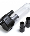 Heavy Duty Plastic Cyclone Dust Separator With Adapter For Vacuum Systems, featuring transparent black design with connectors.
