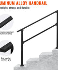 Heavy Duty Six Step Outdoor Stair Railing Kit Built Damn Tough With Galvanized Supports For Rock Solid Grip On Concrete Or Wood Steps Designed For Dead Simple DIY Install, black aluminum alloy handrail for stairs.