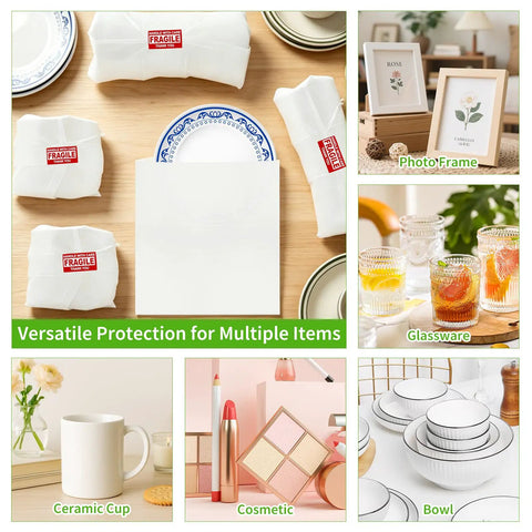 500 Pack Dish Packing Supplies With Foam Wrap Pouches And Sheets For Moving Dope Set Of Assorted Sizes showing wrapped plates and items