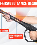 Side view of YAMATIC 43-inch pressure washer gun wand with ergonomic handle and M22 coupler.