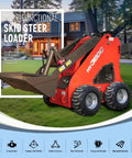 Compact Stand On Skid Steer Loader With 13.5HP Briggs And Stratton Gas Engine displayed in a garden with wheels and bucket