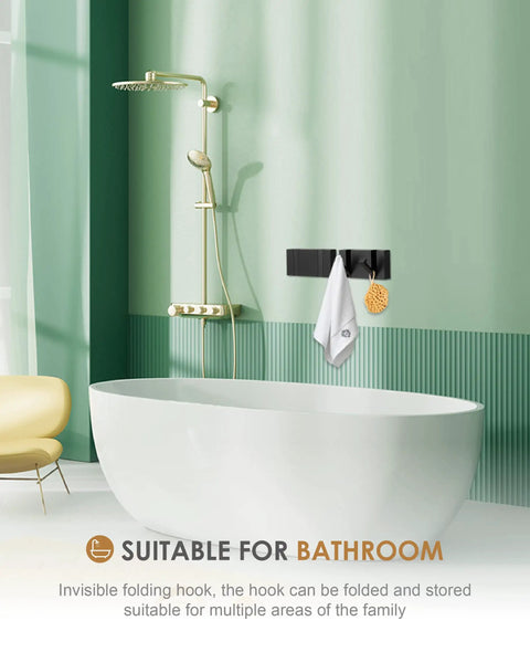 Two Pack Waterproof Matte Black Towel Hooks For Bathrooms And Kitchen Wall Mounted Built To Last Coat And Robe Hooks Foldable
