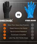 Black Nitrile Work Gloves Deliver Badass Heavy Duty Protection With A Raised Diamond Pattern For Sick Non Slip Grip vs blue gloves.