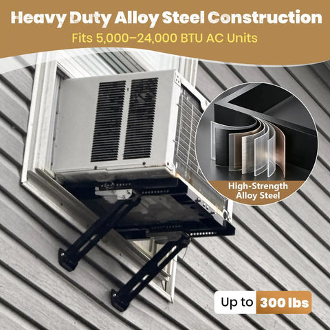 No Drill Window AC Bracket Easy Install In Minutes Heavy Duty Window Air Conditioner Mount With Anti Slip Feet Adjustable Range Strong Support Legs And Beams Handles Up To 300 Lbs