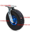 Top Shelf Rubber Inflatable Caster Wheels, Swivel Cart Casters With Brake, showing a thick steel plate and pneumatic tire design.