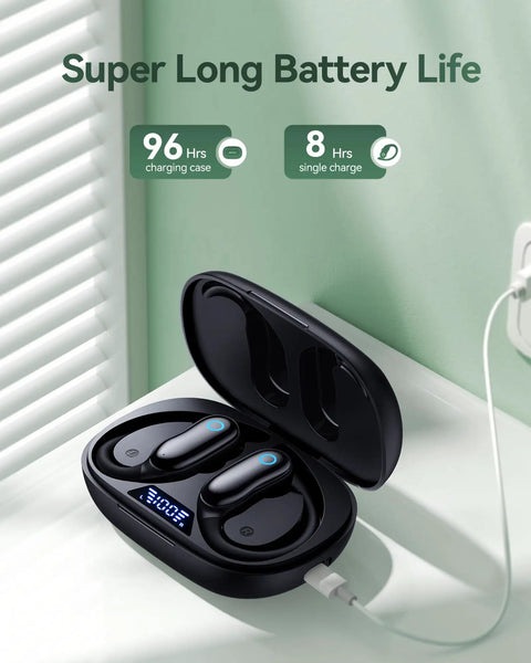 Active Noise Cancelling Wireless Earbuds With Earhooks 96 Hours Playback Dual Battery Display Bluetooth charging in case