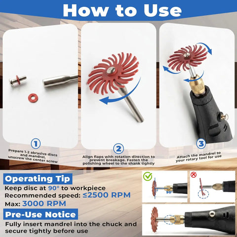 Step-by-step guide for using 267 Piece Polishing Buffing Wheel Kit With Sanding Sleeves Compatible With Dremel Rotary Tool.